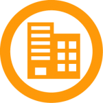 Icon depicting a document with tables, enclosed within an orange circle.
