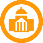 Orange logo depicting a stylized government building with a dome and columns, enclosed in a circular border.